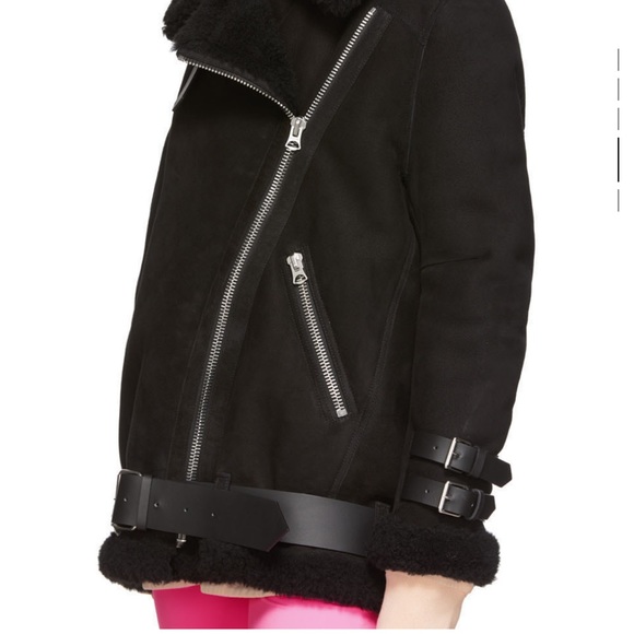 Acne studios suede lambskin shearling jacket in black size 34 - Picture 4 of 12